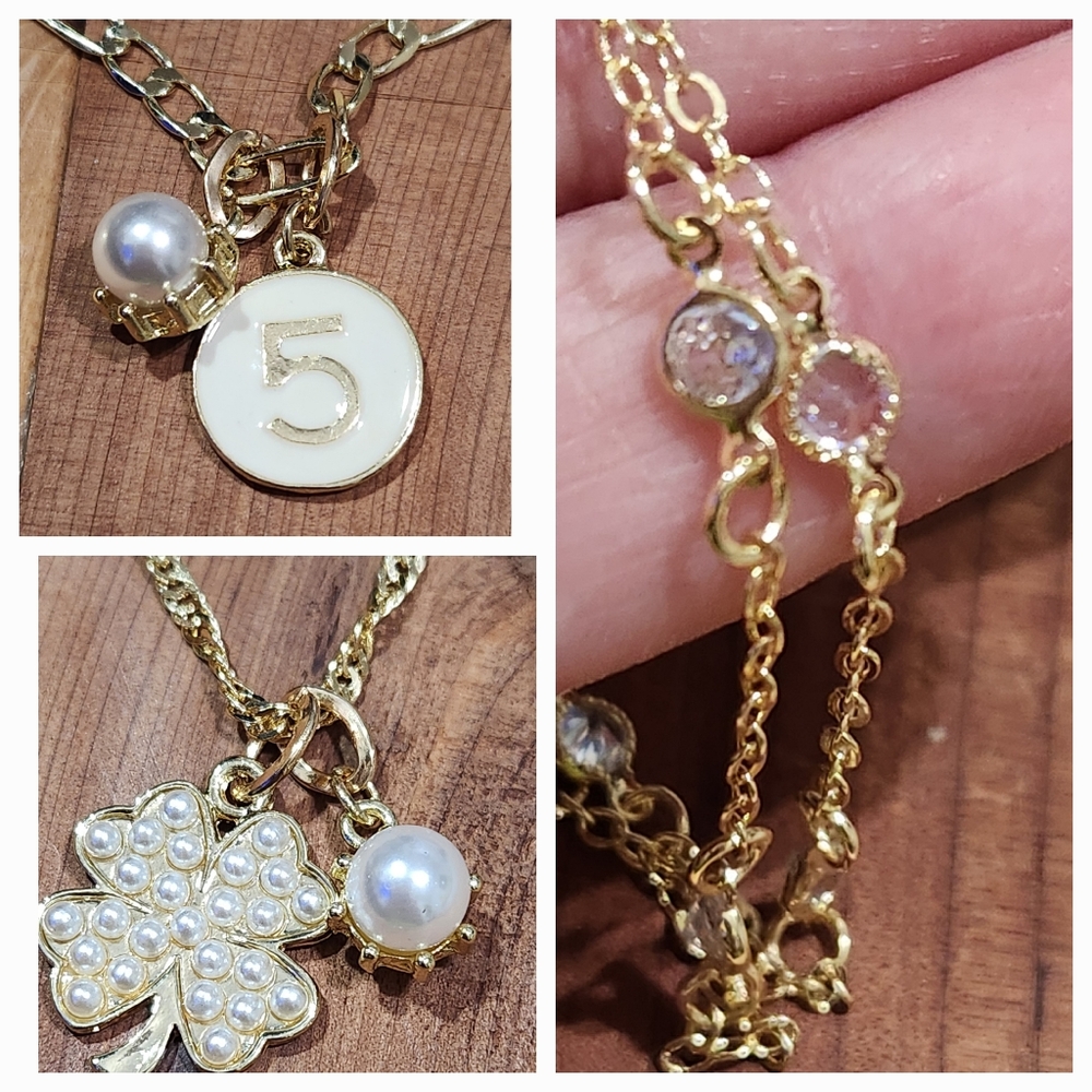 3 Gold Color Chain Necklaces Bundle